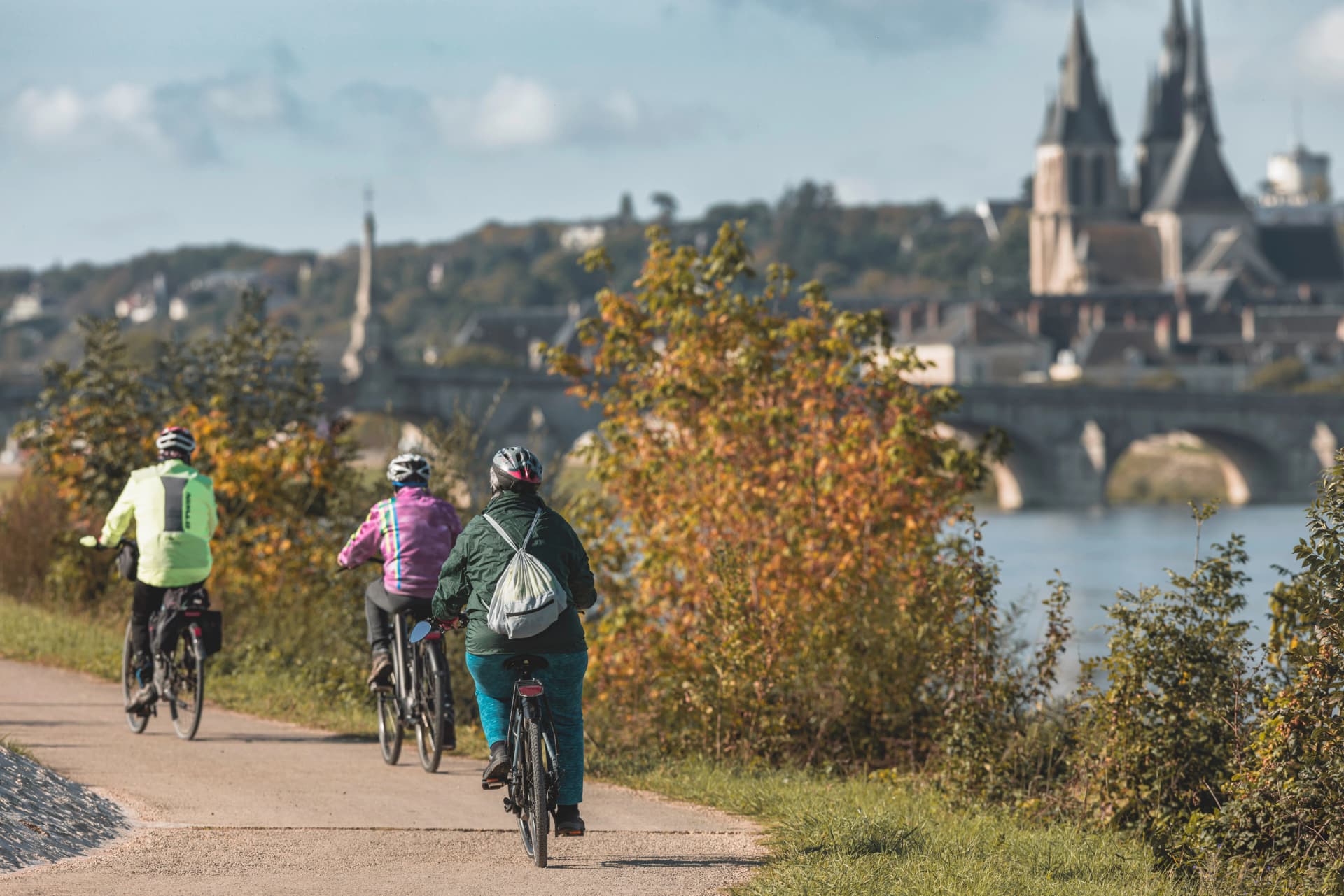 Cycling along the loire river in autumn