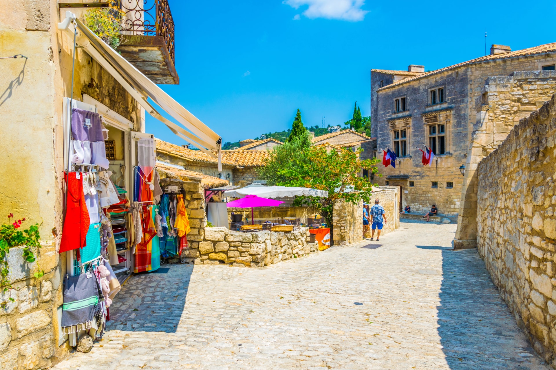 View of a narrow street in the historical center of Les Baux de Provence, France