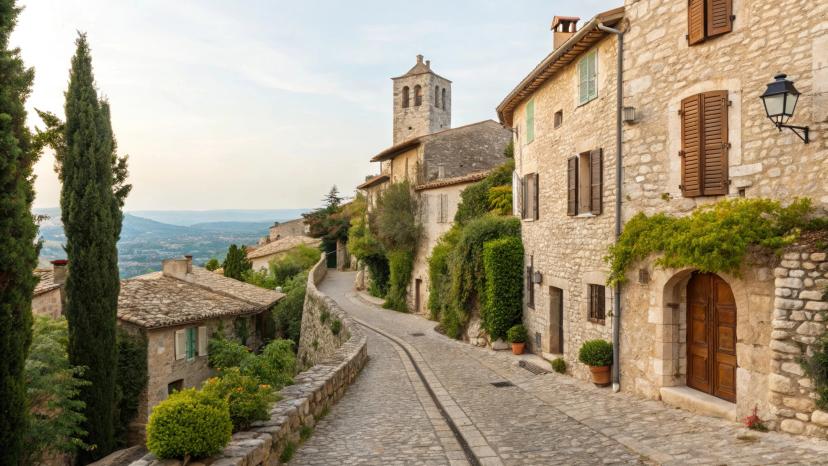 Bonnieux village in provence france with stone houses and winding cobblestone street