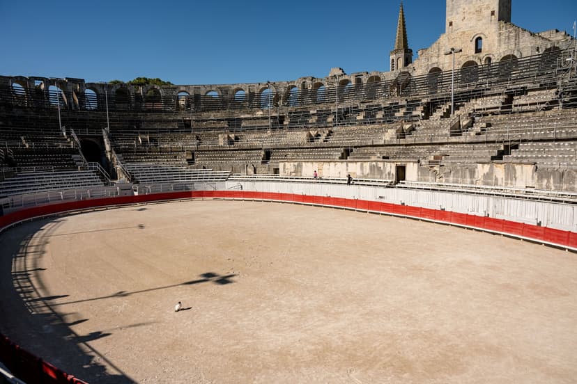 Arles Amphitheatre interior with ancient stone seating and sandy arena floor
