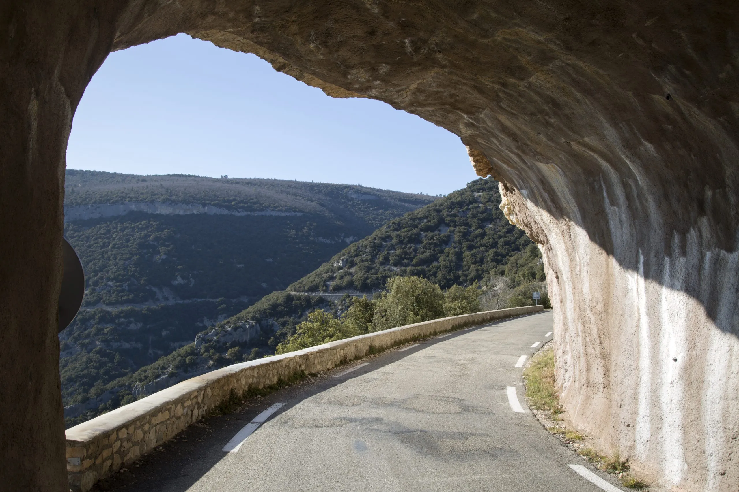 Open Road and Tunnel on Gorges de la Nesque Canyon Pass, Provence, France, Europe